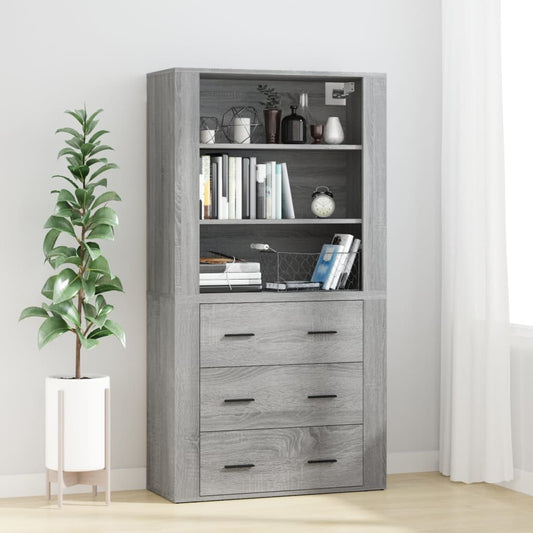 Hoge kast bewerkt hout grijs sonoma eikenkleurig is nu te koop bij PeponiXL, paradijselijk wonen!