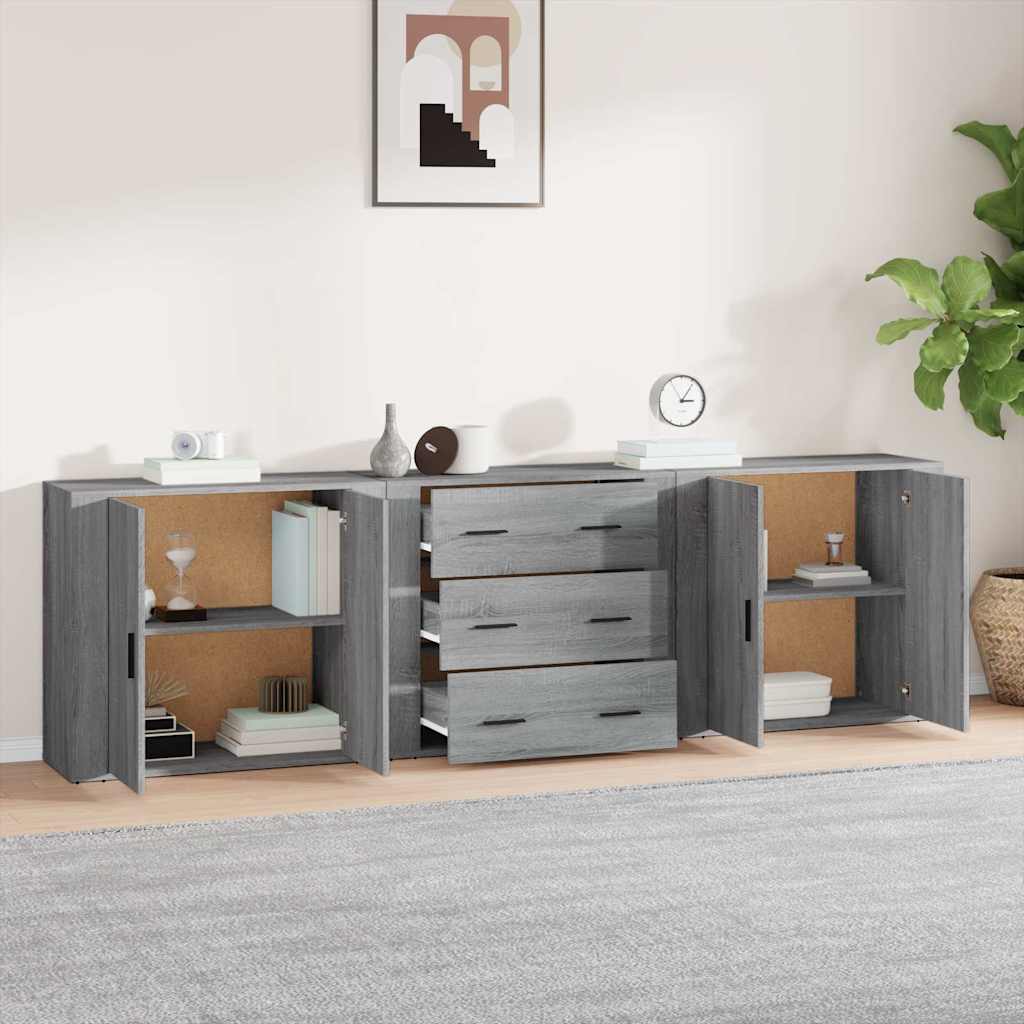 Dressoirs 3 st bewerkt hout grijs sonoma eikenkleurig is nu te koop bij PeponiXL, paradijselijk wonen!