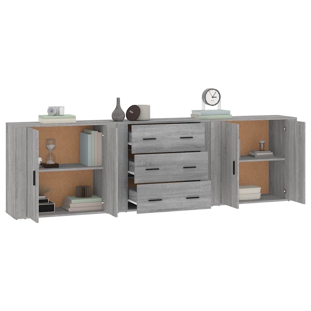 Dressoirs 3 st bewerkt hout grijs sonoma eikenkleurig is nu te koop bij PeponiXL, paradijselijk wonen!