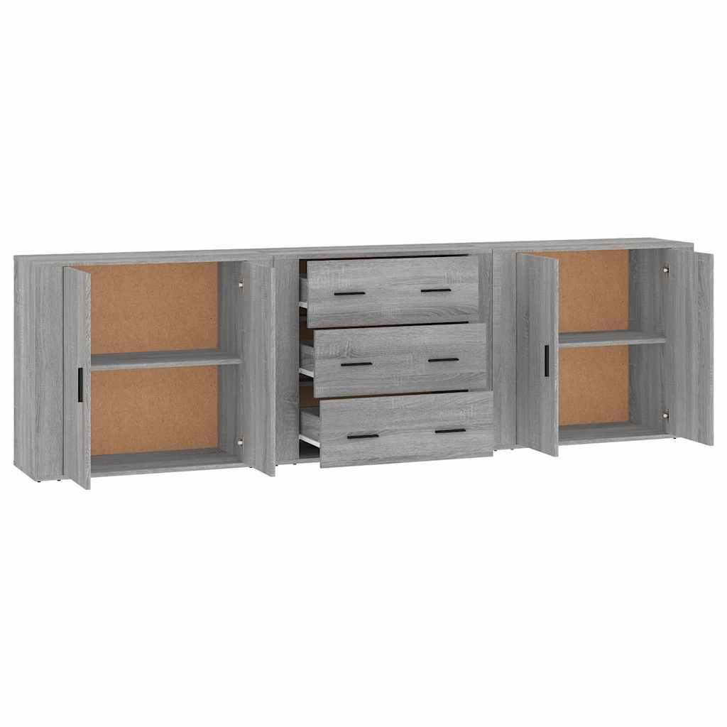 Dressoirs 3 st bewerkt hout grijs sonoma eikenkleurig is nu te koop bij PeponiXL, paradijselijk wonen!