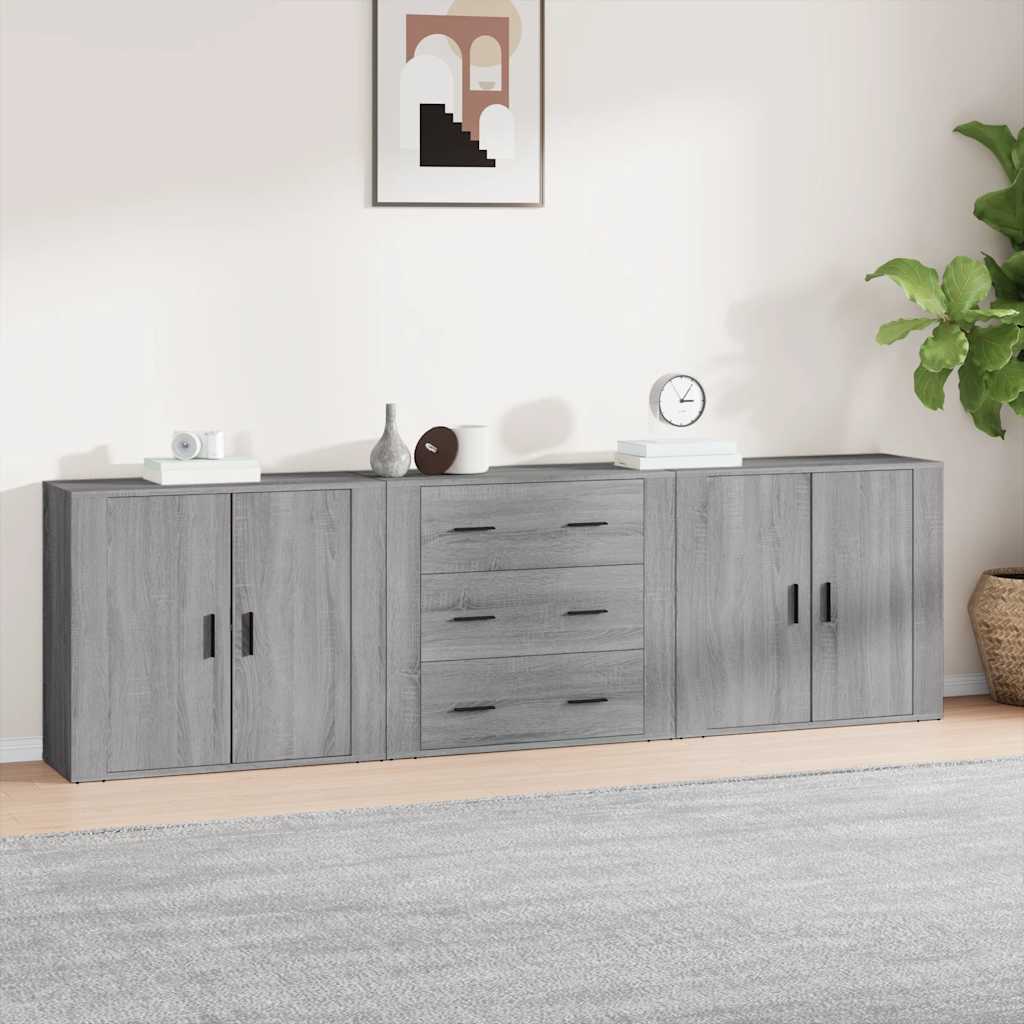 Dressoirs 3 st bewerkt hout grijs sonoma eikenkleurig is nu te koop bij PeponiXL, paradijselijk wonen!