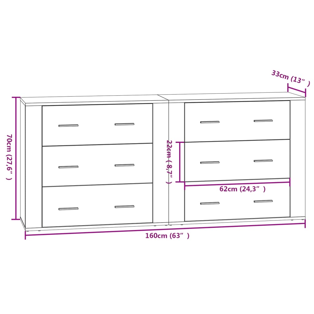 Dressoirs 2 st bewerkt hout betongrijs is nu te koop bij PeponiXL, paradijselijk wonen!