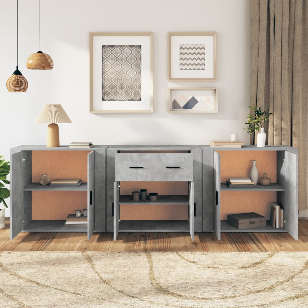 Dressoirs 3 st bewerkt hout betongrijs is nu te koop bij PeponiXL, paradijselijk wonen!