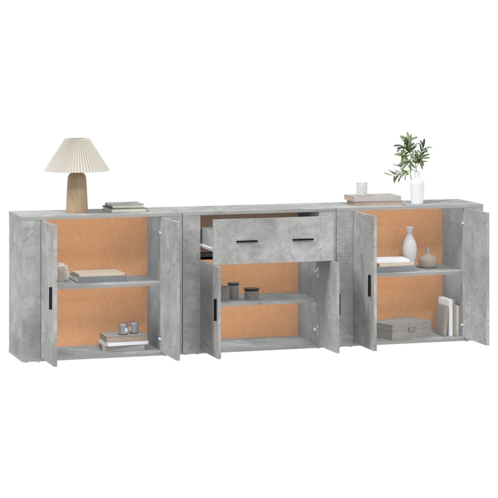Dressoirs 3 st bewerkt hout betongrijs is nu te koop bij PeponiXL, paradijselijk wonen!