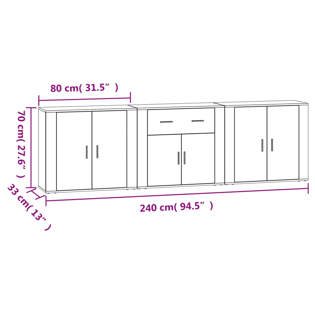 Dressoirs 3 st bewerkt hout betongrijs is nu te koop bij PeponiXL, paradijselijk wonen!