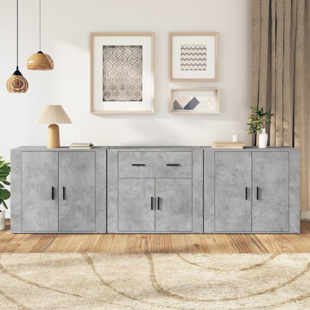 Dressoirs 3 st bewerkt hout betongrijs is nu te koop bij PeponiXL, paradijselijk wonen!
