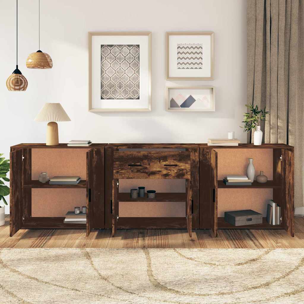 Dressoirs 3 st bewerkt hout gerookt eikenkleurig is nu te koop bij PeponiXL, paradijselijk wonen!