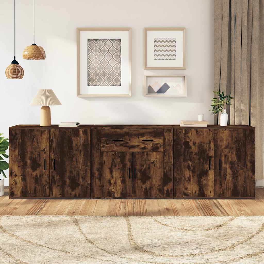 Dressoirs 3 st bewerkt hout gerookt eikenkleurig is nu te koop bij PeponiXL, paradijselijk wonen!