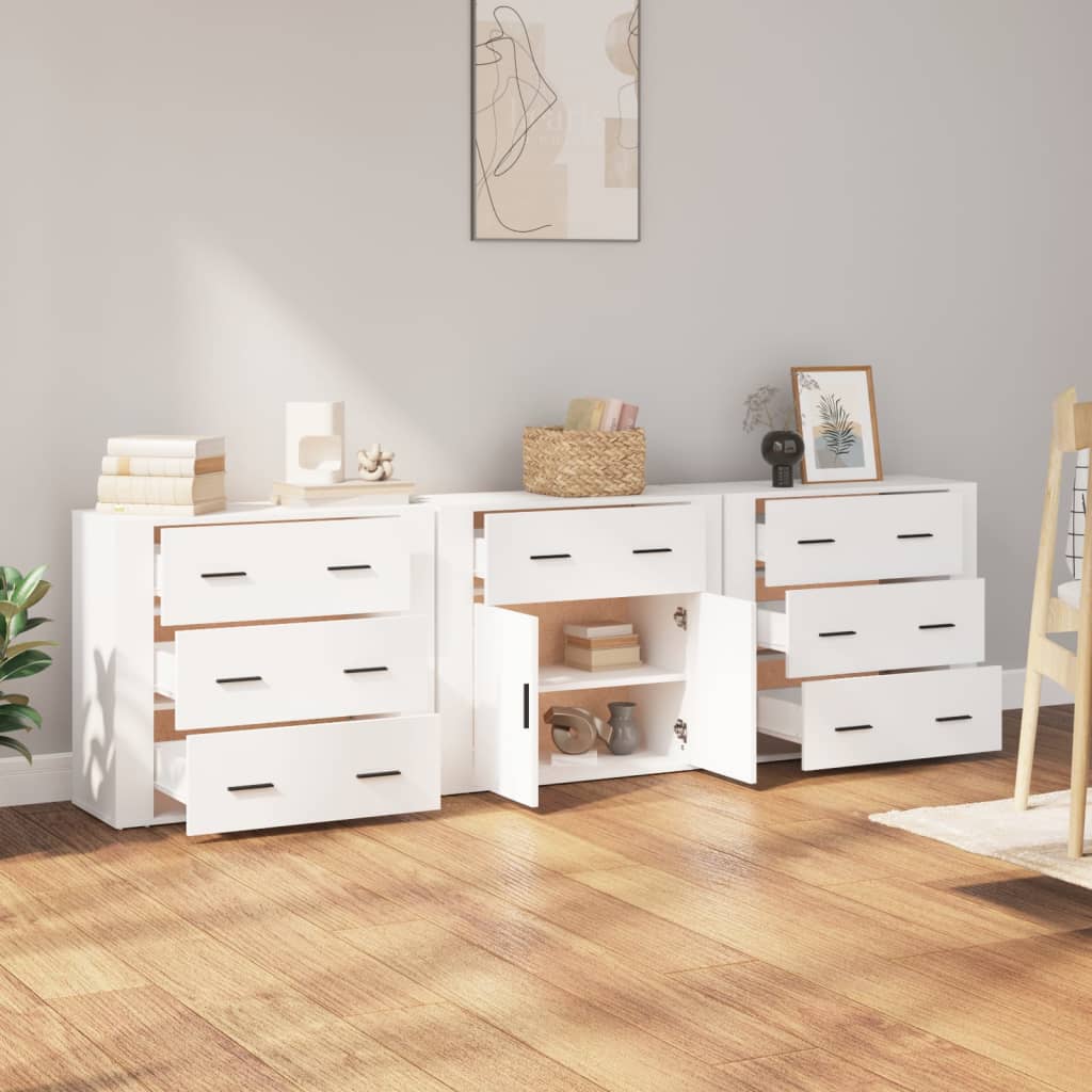 Dressoirs 3 st bewerkt hout wit is nu te koop bij PeponiXL, paradijselijk wonen!
