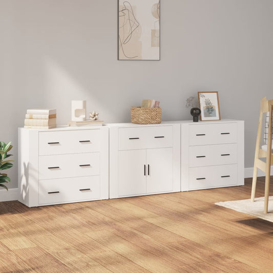 Dressoirs 3 st bewerkt hout wit is nu te koop bij PeponiXL, paradijselijk wonen!