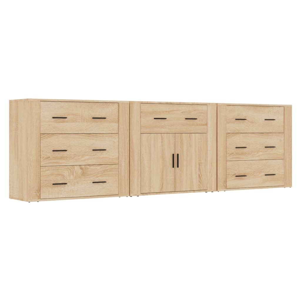 Dressoirs 3 st bewerkt hout sonoma eiken is nu te koop bij PeponiXL, paradijselijk wonen!