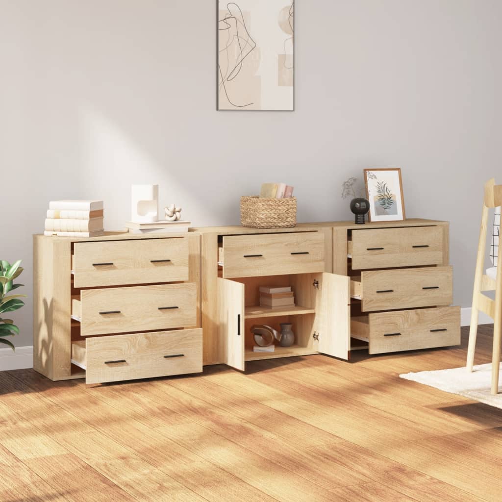 Dressoirs 3 st bewerkt hout sonoma eiken is nu te koop bij PeponiXL, paradijselijk wonen!