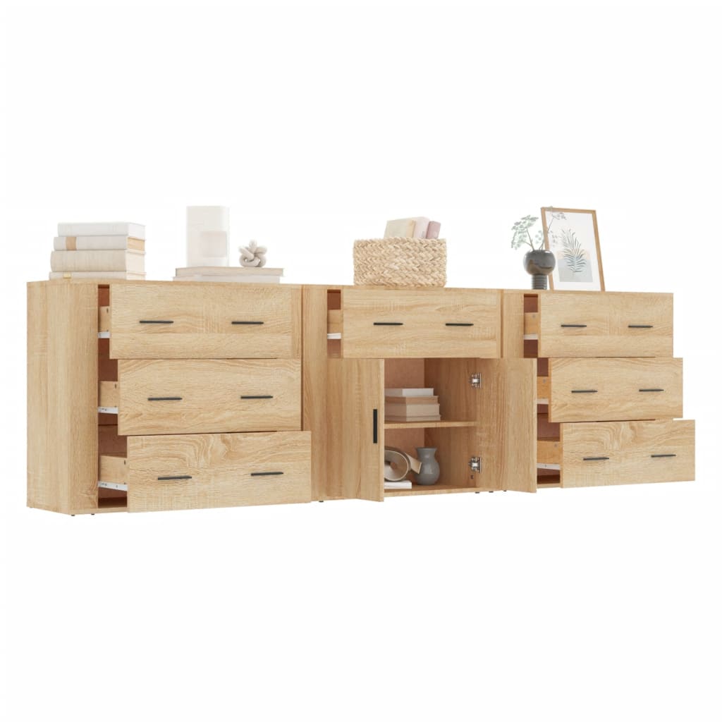 Dressoirs 3 st bewerkt hout sonoma eiken is nu te koop bij PeponiXL, paradijselijk wonen!