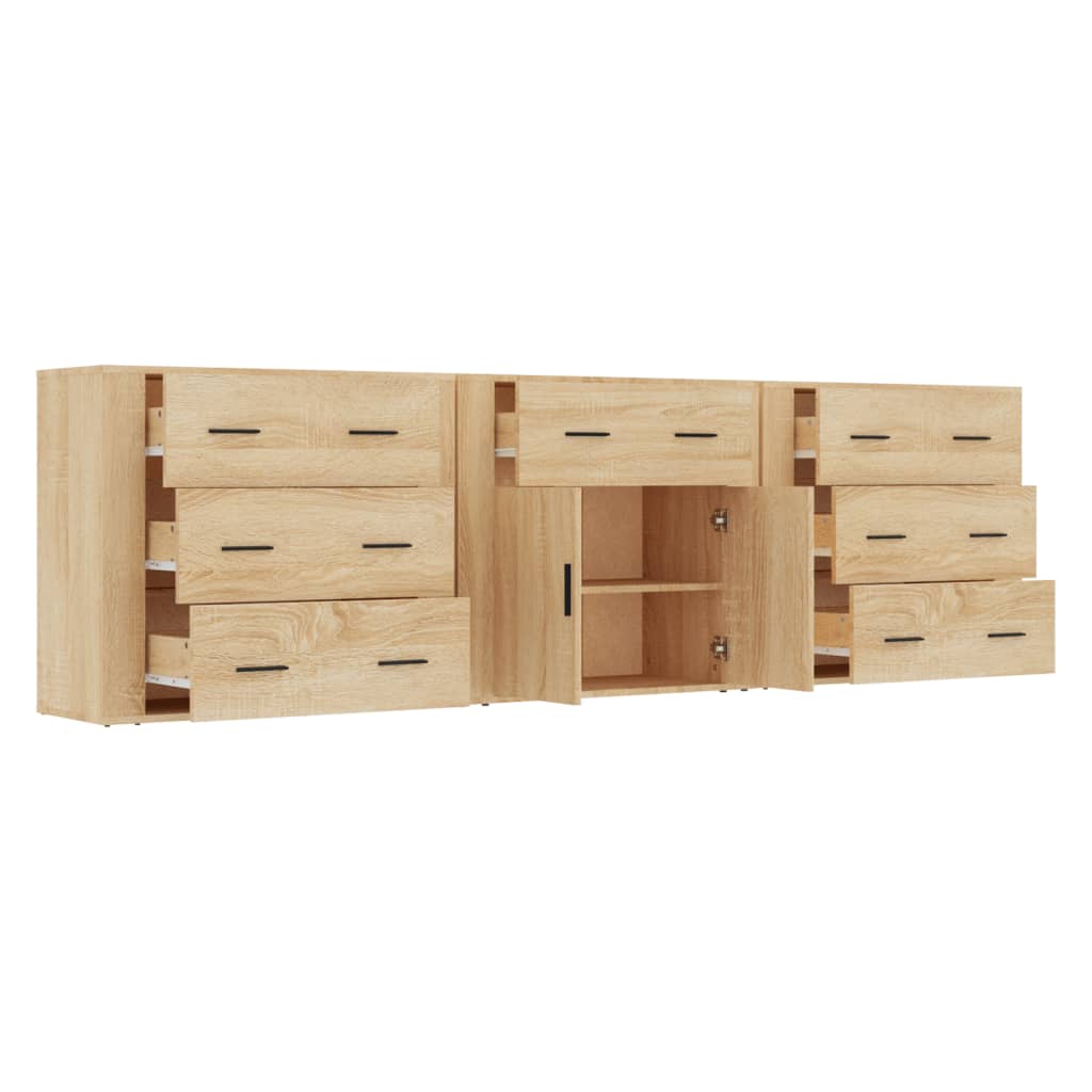 Dressoirs 3 st bewerkt hout sonoma eiken is nu te koop bij PeponiXL, paradijselijk wonen!