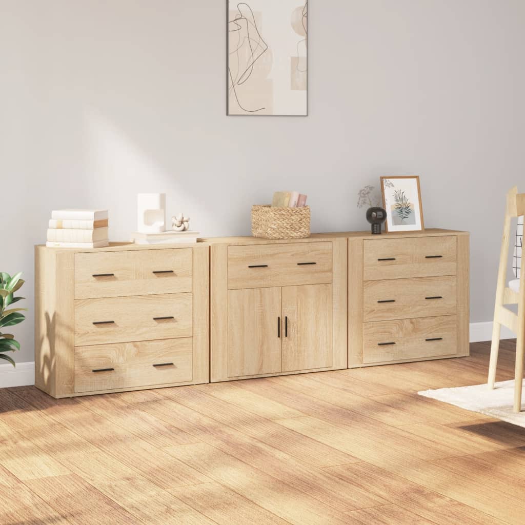 Dressoirs 3 st bewerkt hout sonoma eiken is nu te koop bij PeponiXL, paradijselijk wonen!