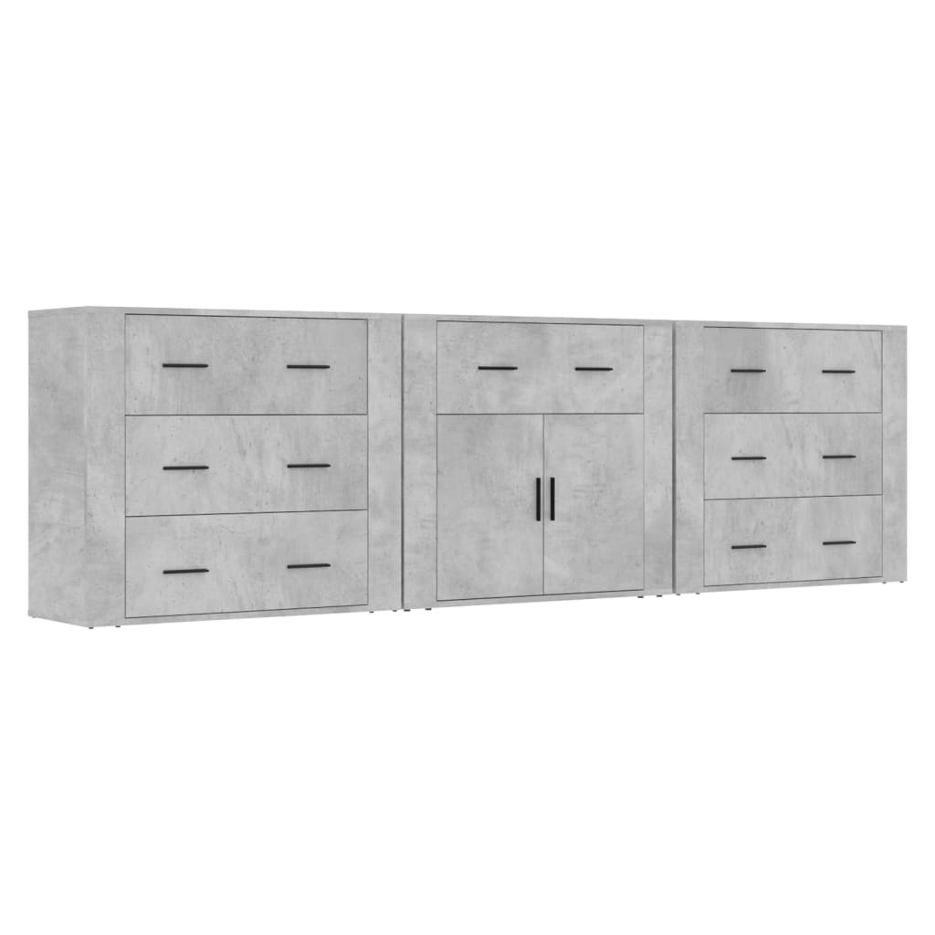 Dressoirs 3 st bewerkt hout betongrijs is nu te koop bij PeponiXL, paradijselijk wonen!