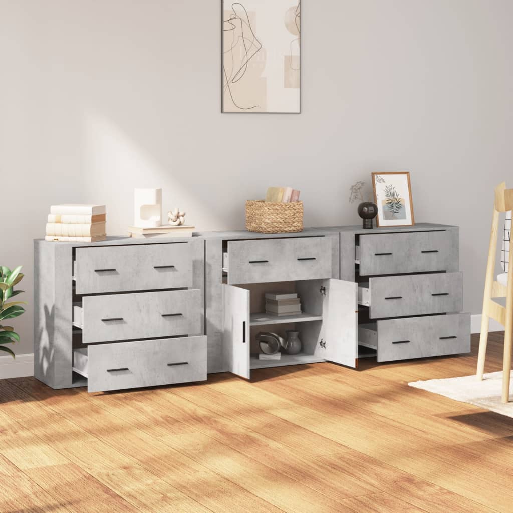 Dressoirs 3 st bewerkt hout betongrijs is nu te koop bij PeponiXL, paradijselijk wonen!