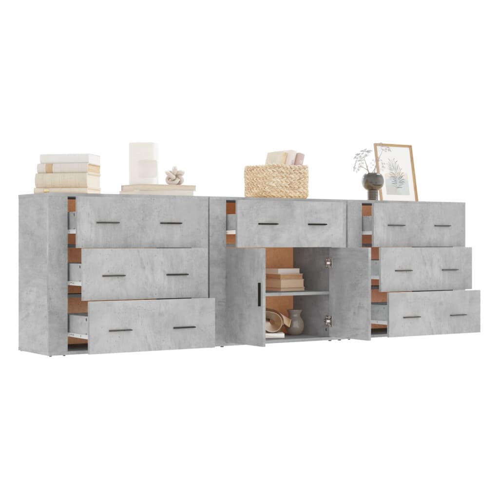 Dressoirs 3 st bewerkt hout betongrijs is nu te koop bij PeponiXL, paradijselijk wonen!