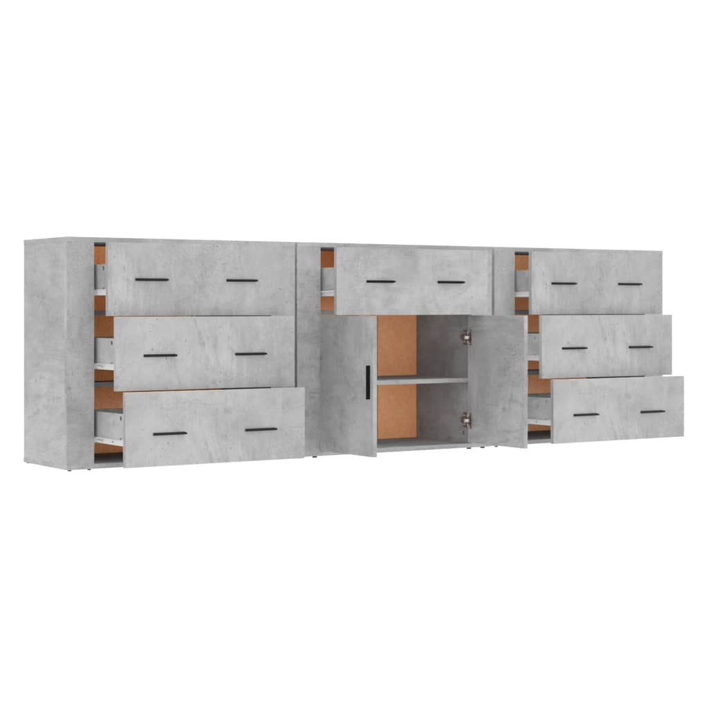 Dressoirs 3 st bewerkt hout betongrijs is nu te koop bij PeponiXL, paradijselijk wonen!