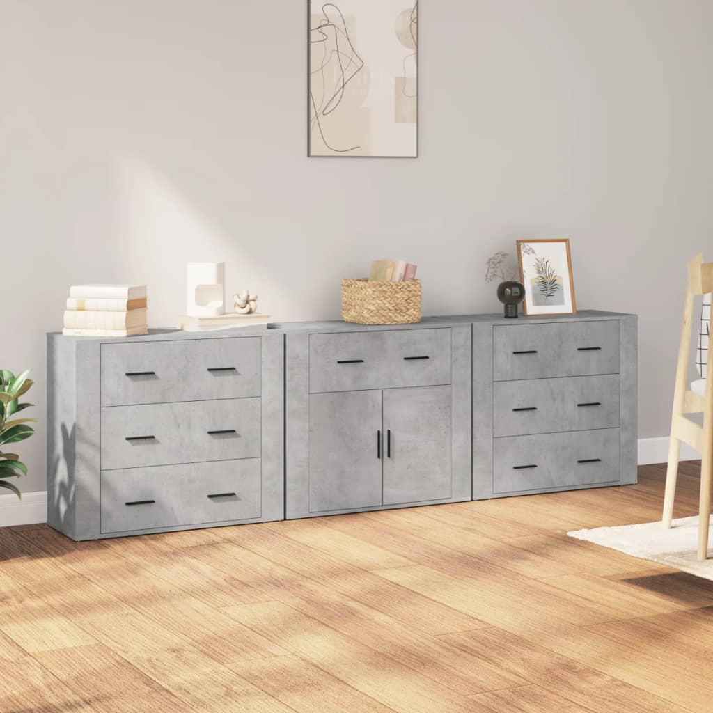 Dressoirs 3 st bewerkt hout betongrijs is nu te koop bij PeponiXL, paradijselijk wonen!