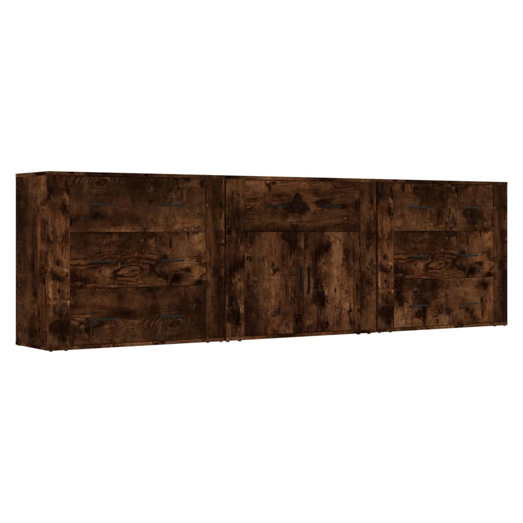 Dressoirs 3 st bewerkt hout gerookt eikenkleurig is nu te koop bij PeponiXL, paradijselijk wonen!