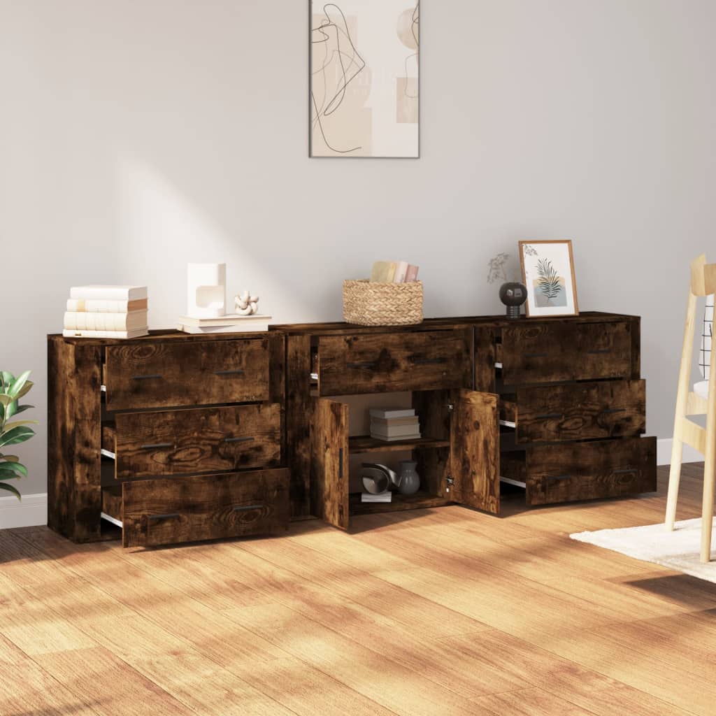Dressoirs 3 st bewerkt hout gerookt eikenkleurig is nu te koop bij PeponiXL, paradijselijk wonen!