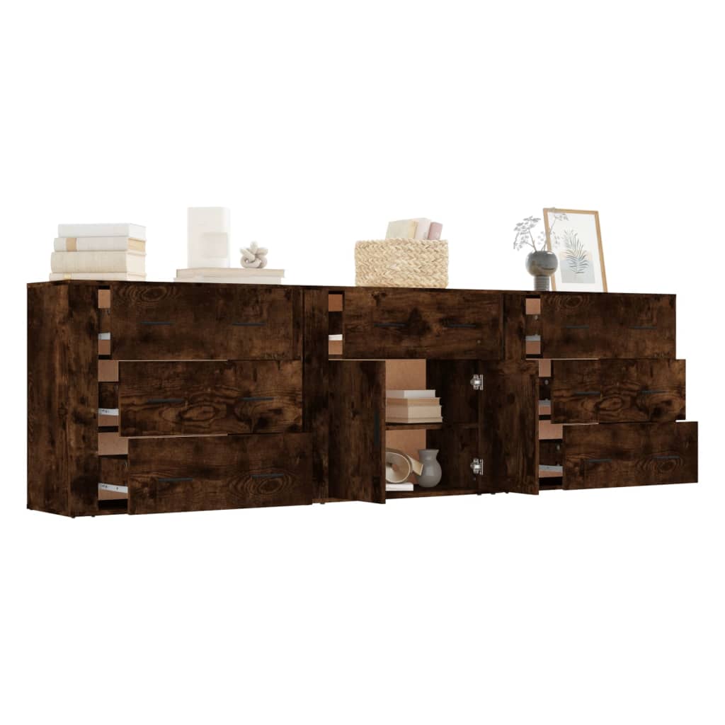 Dressoirs 3 st bewerkt hout gerookt eikenkleurig is nu te koop bij PeponiXL, paradijselijk wonen!
