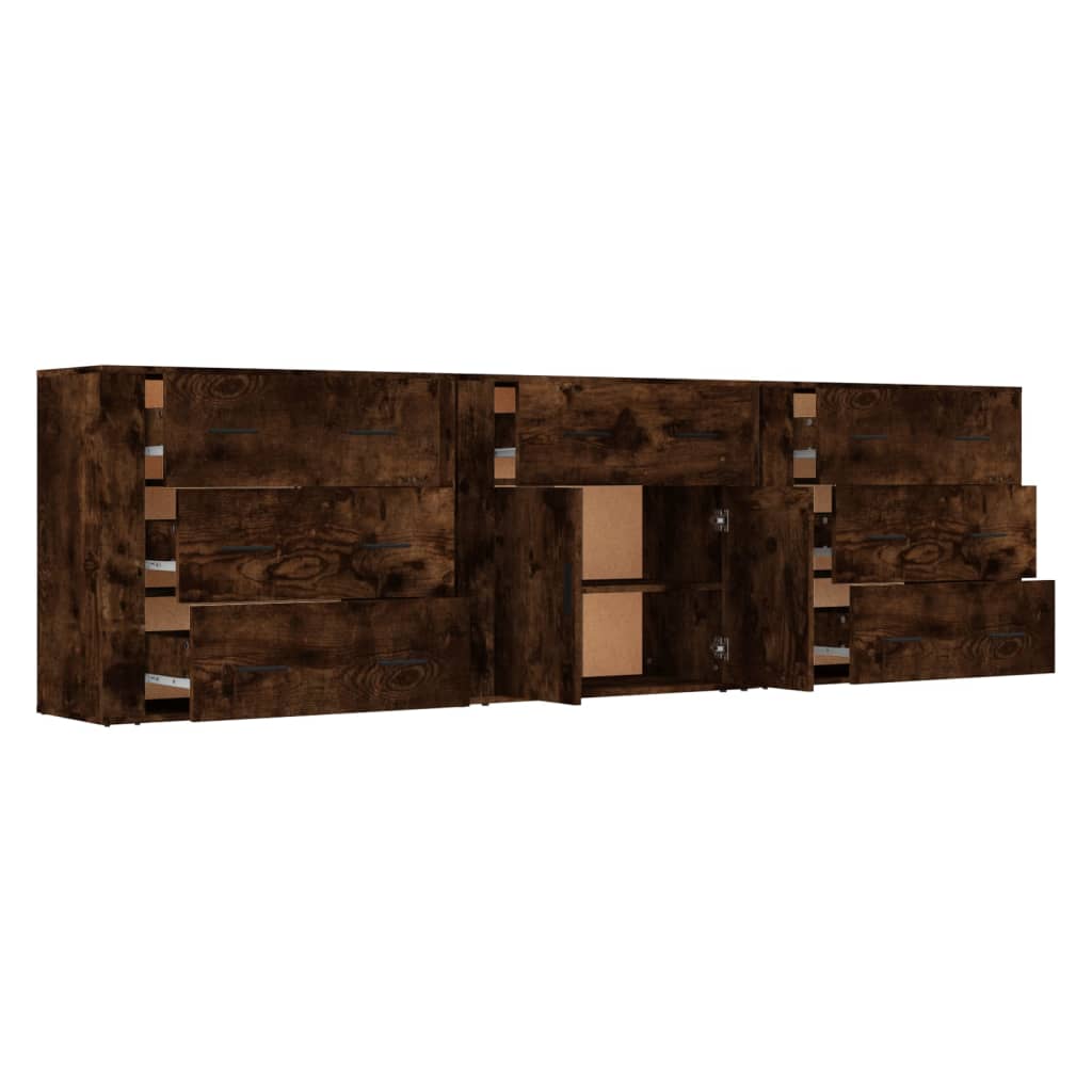 Dressoirs 3 st bewerkt hout gerookt eikenkleurig is nu te koop bij PeponiXL, paradijselijk wonen!