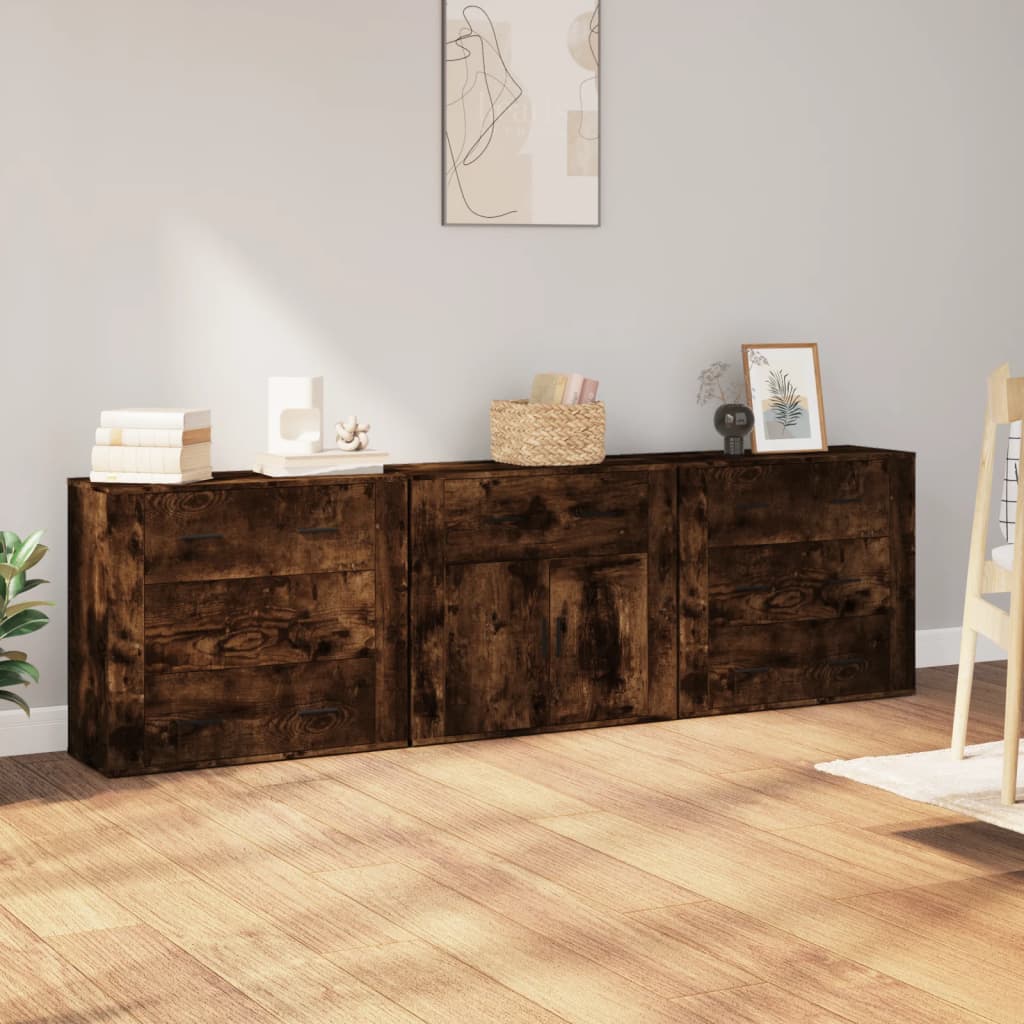 Dressoirs 3 st bewerkt hout gerookt eikenkleurig is nu te koop bij PeponiXL, paradijselijk wonen!