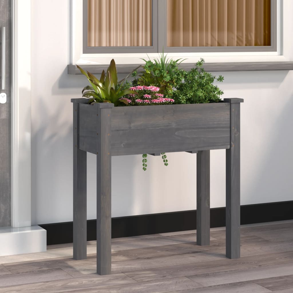 Plantenbak met voering 71x37x76 cm massief vurenhout grijs is nu te koop bij PeponiXL, paradijselijk wonen!