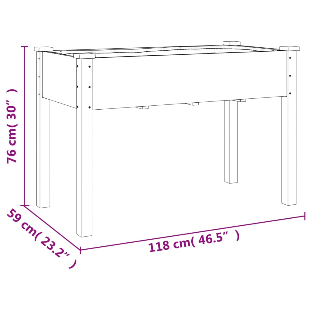 Plantenbak met voering 118x59x76 cm massief vurenhout is nu te koop bij PeponiXL, paradijselijk wonen!