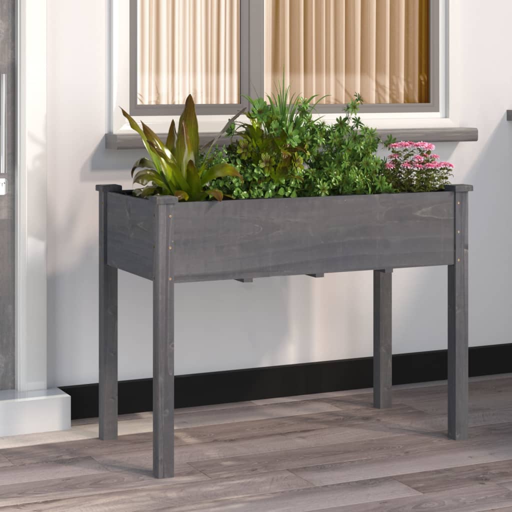 Plantenbak met voering 118x59x76 cm massief vurenhout grijs is nu te koop bij PeponiXL, paradijselijk wonen!