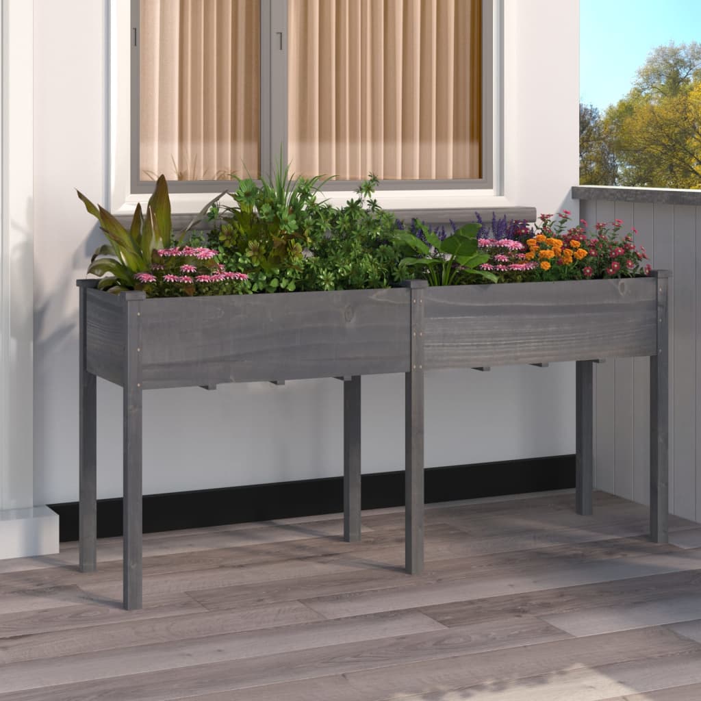 Plantenbak met voering 161x45x76 cm massief vurenhout grijs is nu te koop bij PeponiXL, paradijselijk wonen!
