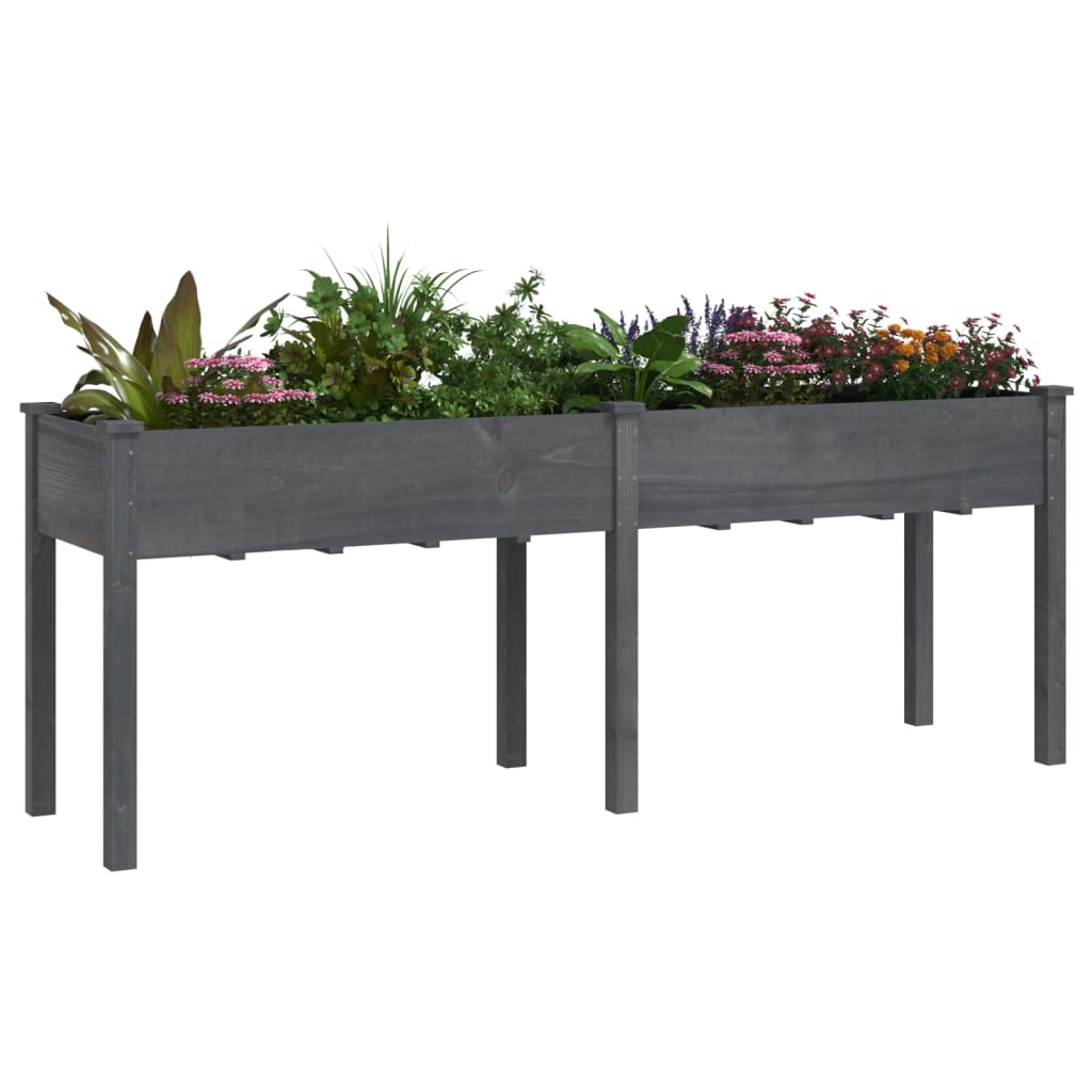 Plantenbak met voering 203x53x76 cm massief vurenhout grijs is nu te koop bij PeponiXL, paradijselijk wonen!