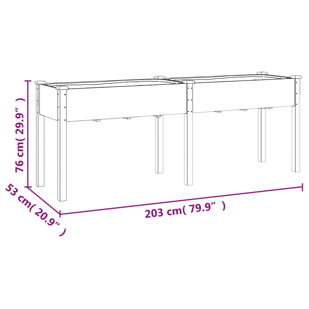 Plantenbak met voering 203x53x76 cm massief vurenhout grijs is nu te koop bij PeponiXL, paradijselijk wonen!