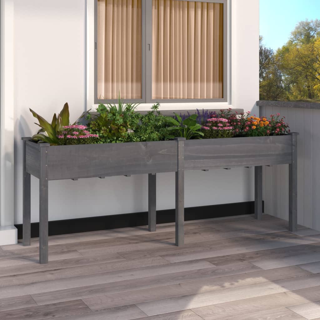 Plantenbak met voering 203x53x76 cm massief vurenhout grijs is nu te koop bij PeponiXL, paradijselijk wonen!