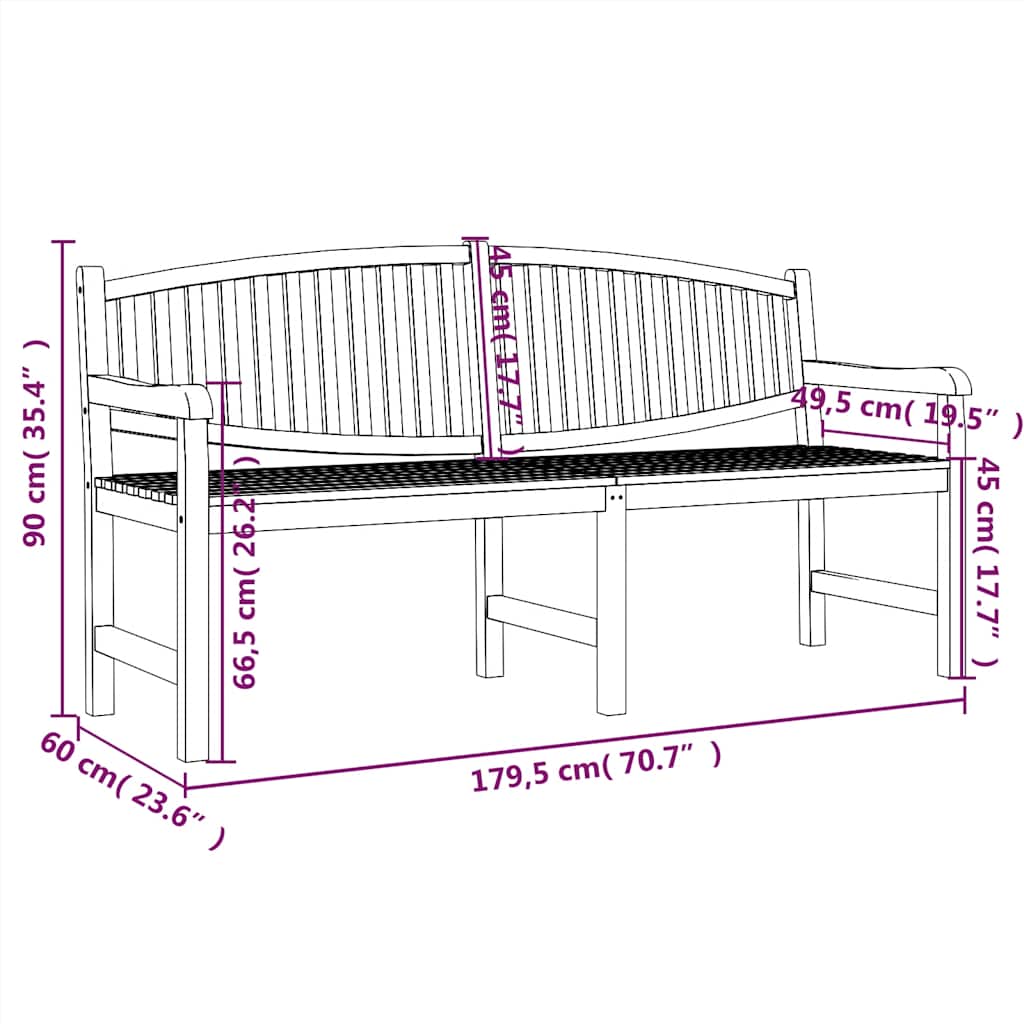 Tuinbank 179,5x60x90 cm massief teakhout is nu te koop bij PeponiXL, paradijselijk wonen!
