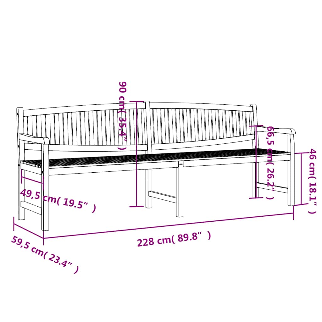 Tuinbank 228x59,5x90 cm massief teakhout is nu te koop bij PeponiXL, paradijselijk wonen!
