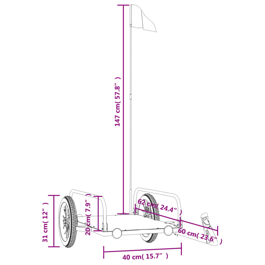 Fietstrailer 122x53x31 cm ijzer zwart is nu te koop bij PeponiXL, paradijselijk wonen!