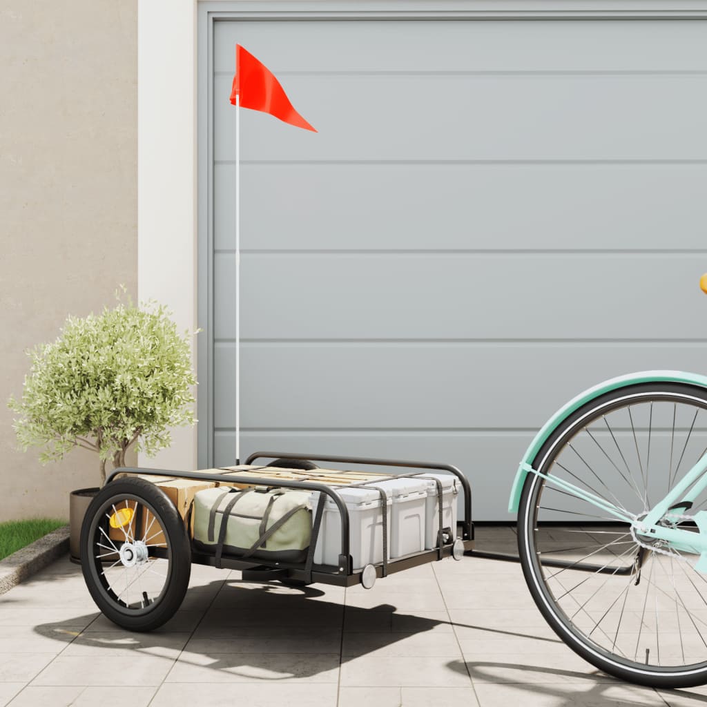 Fietstrailer 126x63x34 cm ijzer zwart is nu te koop bij PeponiXL, paradijselijk wonen!