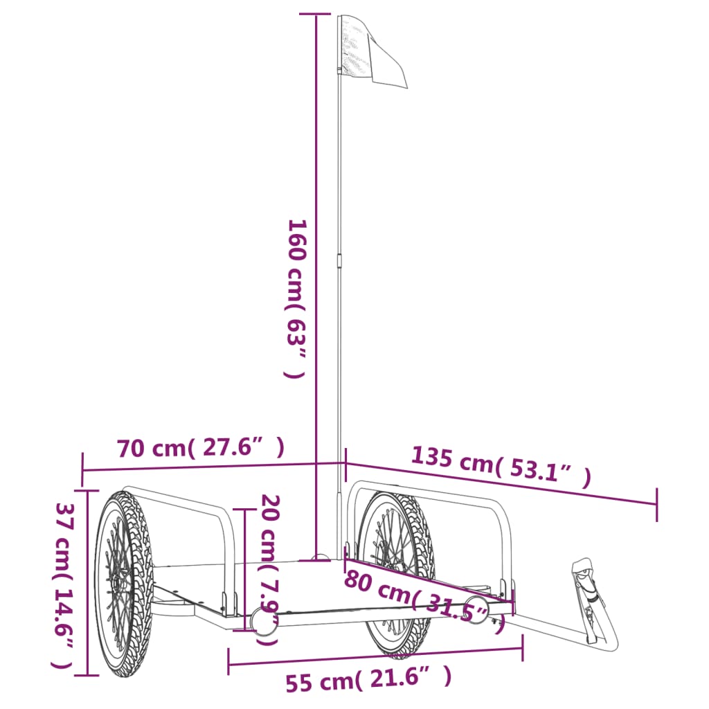 Fietstrailer 135x70x37 cm ijzer zwart is nu te koop bij PeponiXL, paradijselijk wonen!