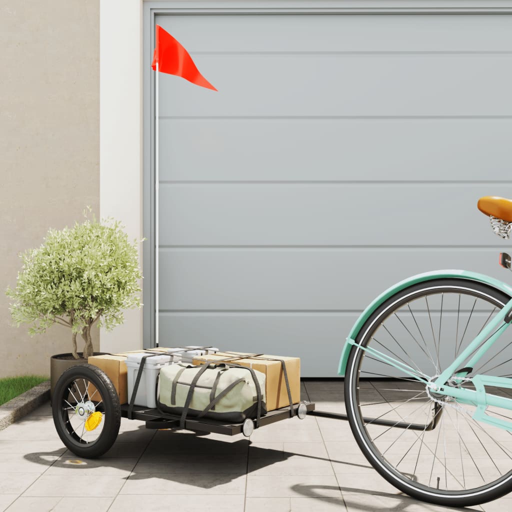 Fietstrailer 122x53x28 cm ijzer zwart is nu te koop bij PeponiXL, paradijselijk wonen!