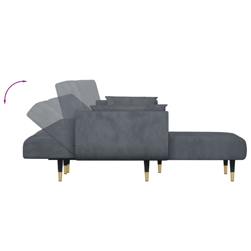 Slaapbank L-vormig 275x140x70 cm fluweel donkergrijs is nu te koop bij PeponiXL, paradijselijk wonen!