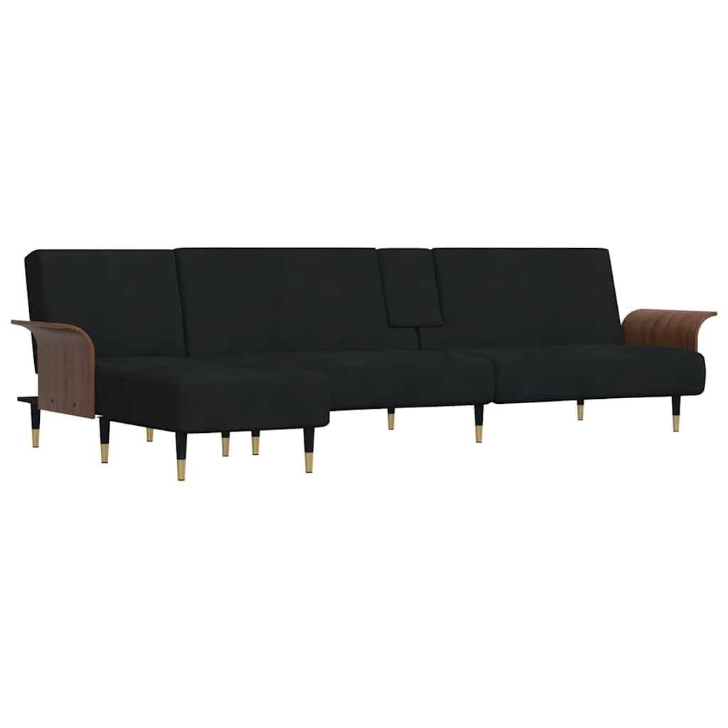 Slaapbank L-vormig 279x140x70 cm fluweel zwart is nu te koop bij PeponiXL, paradijselijk wonen!