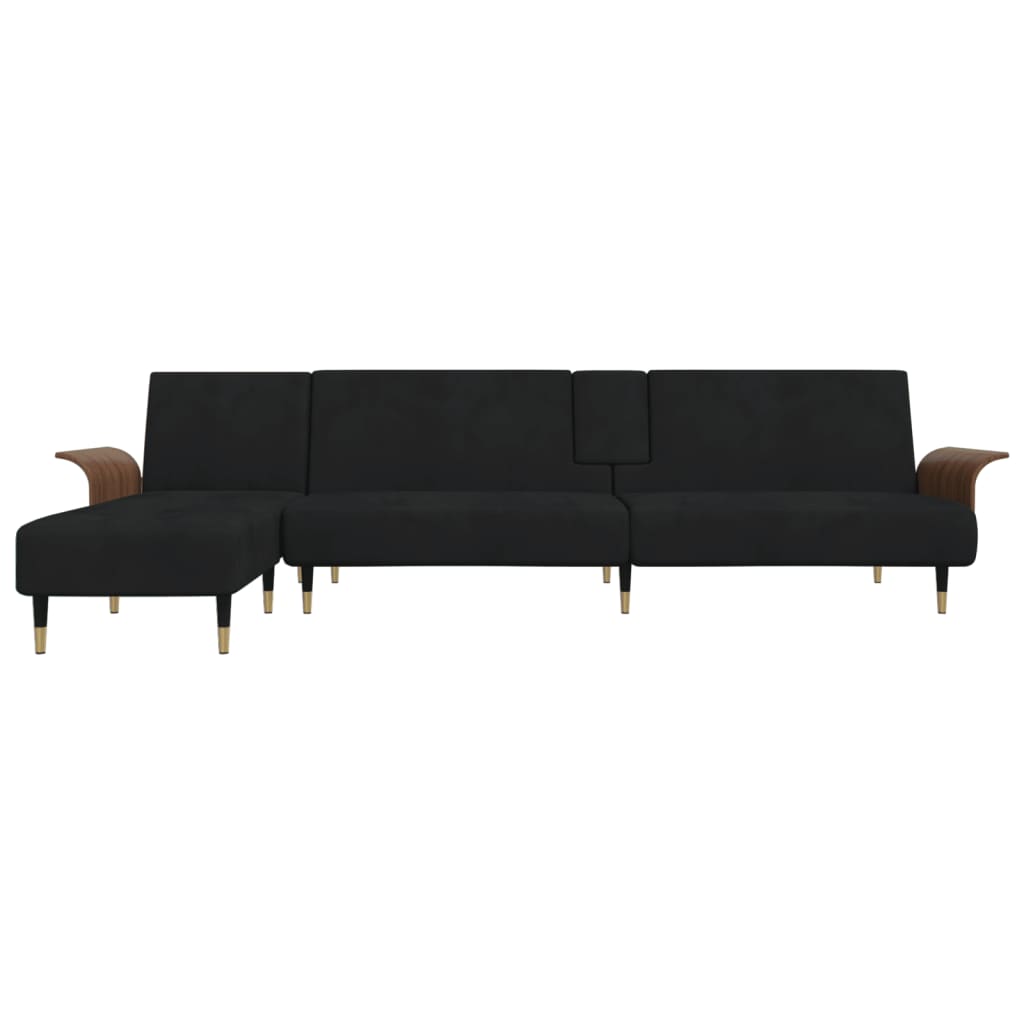 Slaapbank L-vormig 279x140x70 cm fluweel zwart is nu te koop bij PeponiXL, paradijselijk wonen!
