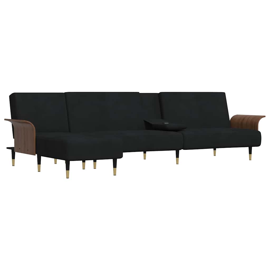 Slaapbank L-vormig 279x140x70 cm fluweel zwart is nu te koop bij PeponiXL, paradijselijk wonen!