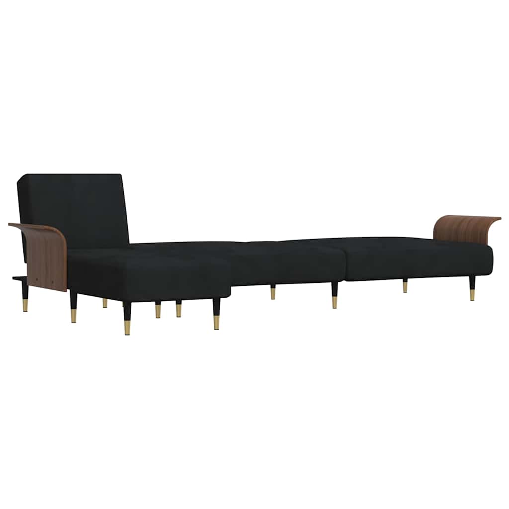 Slaapbank L-vormig 279x140x70 cm fluweel zwart is nu te koop bij PeponiXL, paradijselijk wonen!