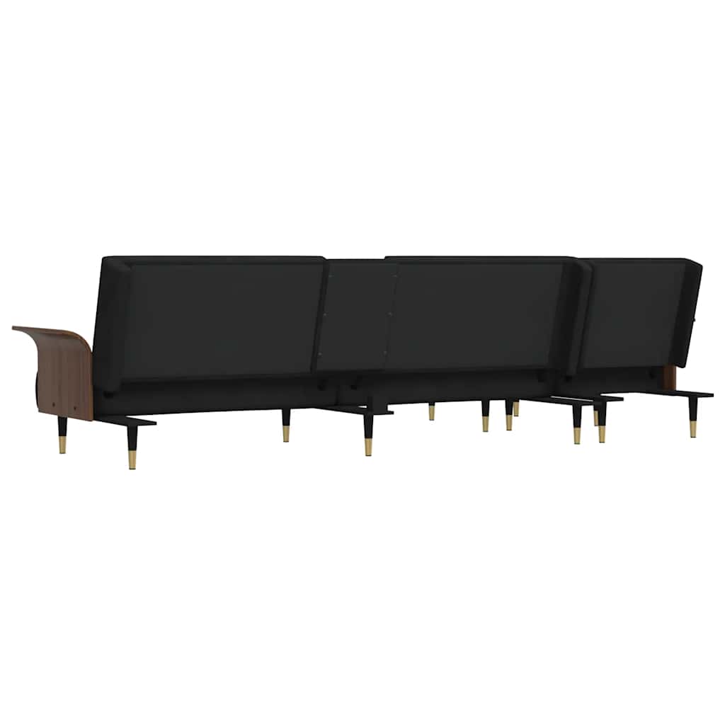 Slaapbank L-vormig 279x140x70 cm fluweel zwart is nu te koop bij PeponiXL, paradijselijk wonen!