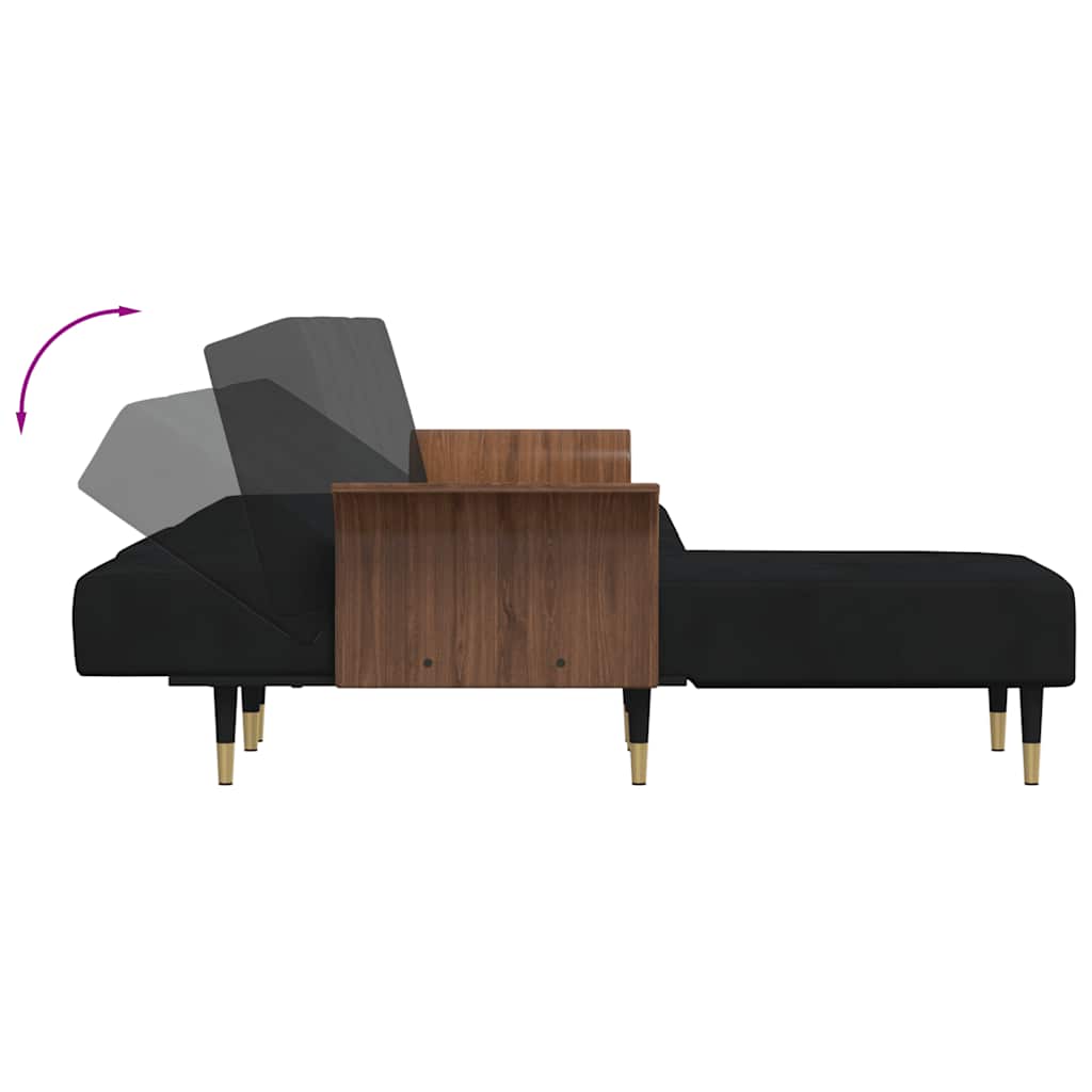 Slaapbank L-vormig 279x140x70 cm fluweel zwart is nu te koop bij PeponiXL, paradijselijk wonen!