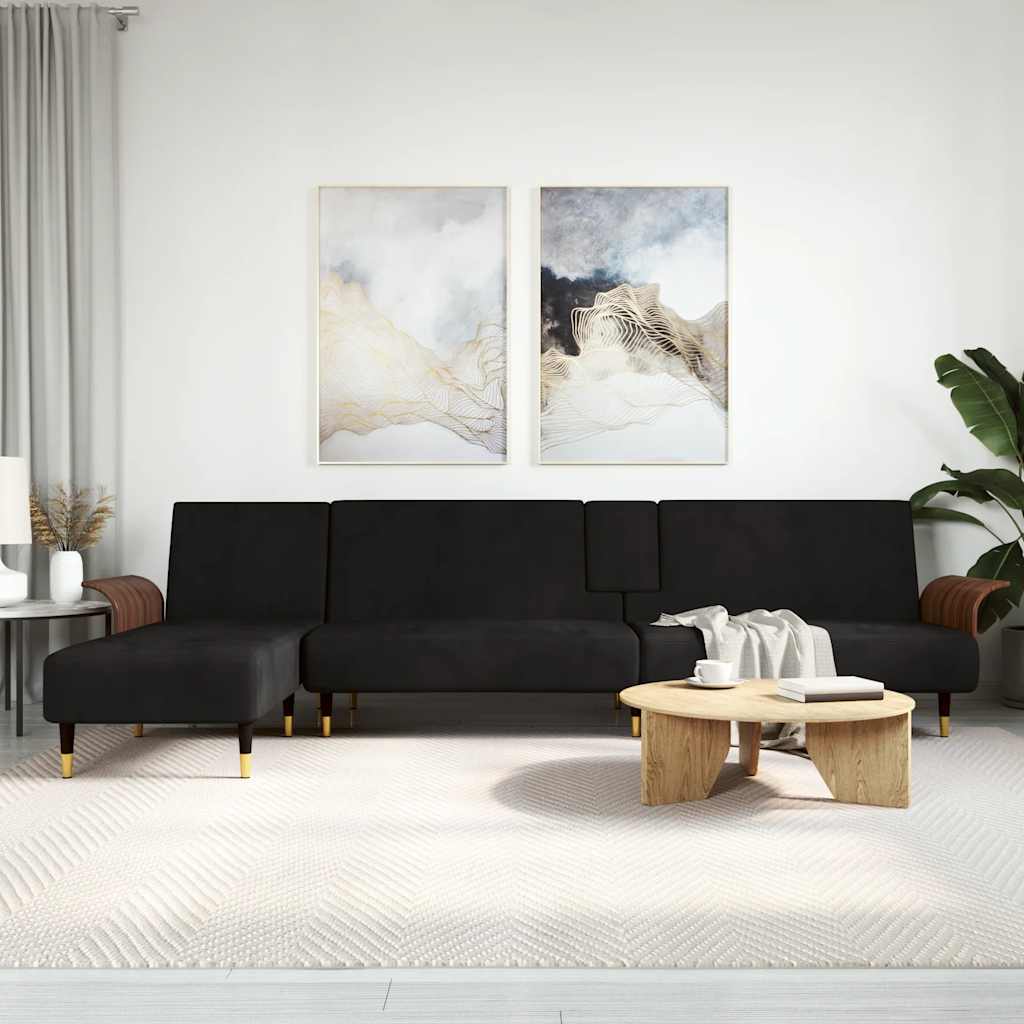 Slaapbank L-vormig 279x140x70 cm fluweel zwart is nu te koop bij PeponiXL, paradijselijk wonen!